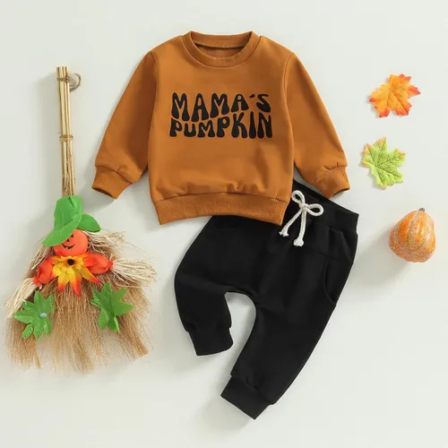 Vista 2 de pengnight Conjunto de 2 piezas de sudadera con estampado de flores de calabaza y manga larga para Halloween