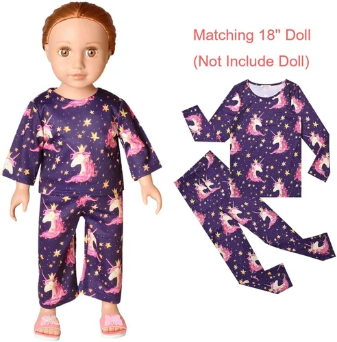 Vista 44 de QPANCY Conjunto de pijamas a juego para niñas y muñecas, pijamas de manga larga para otoño e invierno