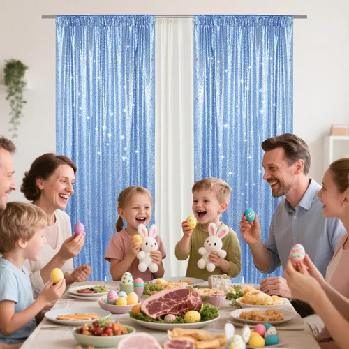 Vista 7 de PartyDelight Cortinas de fondo de lentejuelas color azul bebé, 2 paneles de 2 x 8 pies, alta densidad de 0.118 in, fondo de lentejuelas brillantes