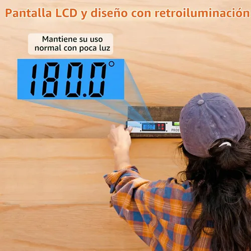 Vista 3 de Proster 0-225° Buscador de Ángulos Digital Transportador - Reglas de Ángulo de Aluminio 225° 40 cm Pantalla LCD Retroiluminada con Horizontal