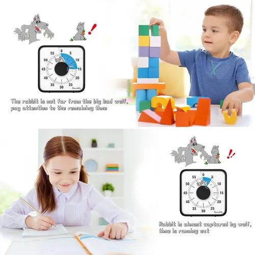 Vista 4 de Secura Home - Temporizador visual de 7.5 pulgadas, temporizador de cuenta atrás de 60 minutos extragrande para niños, herramienta mecánica de Azul