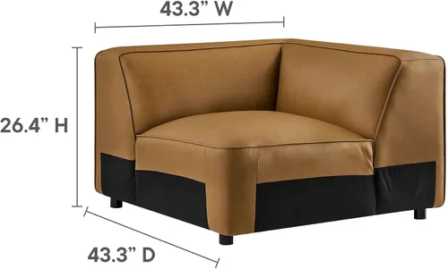 Vista 2 de Modway Auren Sofá modular de cuero vegano de 5 piezas en color camello – Piel sintética en forma de L – Cómodo sofá moderno de piel sintética – Sofá
