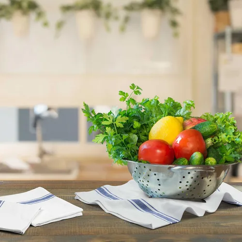 Vista 8 de Paquete de 30 paños de cocina de 100 % algodón con rayas azules, paños de cocina de 15 x 25 pulgadas, paños de cocina para lavar platos, trapos