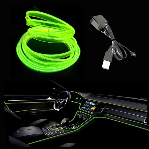 Vista 13 de Tira de luces LED de cable electroluminiscente azul para interior de automóvil, 6.5 pies de cable de neón con controlador USB de 5 voltios