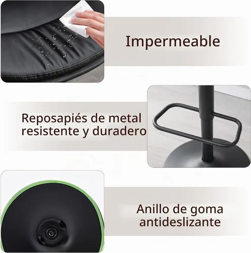Vista 5 de FIRAVOE Juego de 2 taburetes de bar giratorios, taburetes de bar de altura de mostrador tapizados de doble capa con respaldo, taburete de bar Negro
