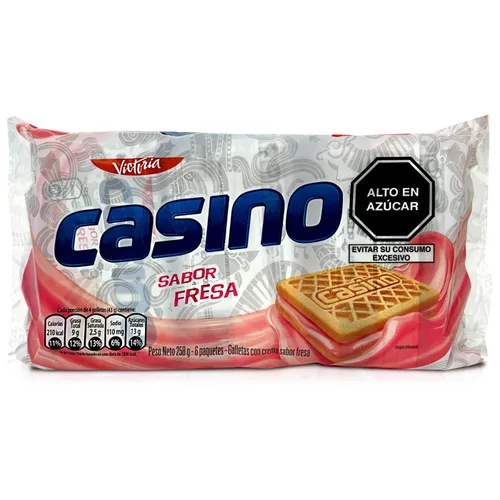 Vista 3 de VICTORIA Casino Galleta de Vainilla Sabor Fresa 258 grs. - Paquete de 2 / Galletas de Vainilla Rellenas de Crema de Fresa 10.1. - Paquete de 2