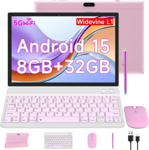 Vista 8 de Tablet Android 15 de 10 pulgadas, tabletas 2 en 1 con teclado/ratón/estuche/lápiz capacitivo, 8 GB de RAM+32 GB ROM/1 TB Expandir Tableta