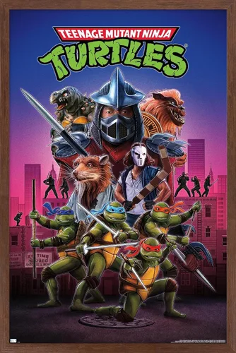 Vista 10 de Teenage Mutant Ninja Turtles (1990) - Póster de pared de una hoja, 22.4 pulgadas de largo x 14.7 pulgadas de ancho, versión enmarcada de madera