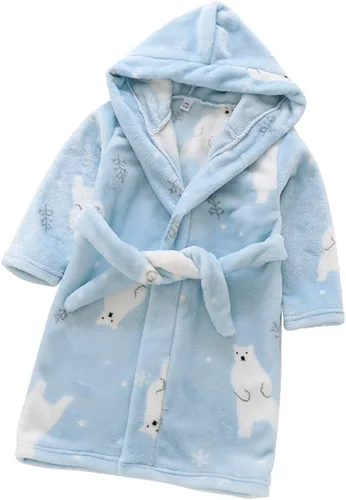 Vista 11 de Bata con capucha para niños y niñas, de forro polar, suave, pijama, ropa de dormir Beige