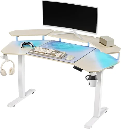 Vista 11 de EUREKA ERGONOMIC Aero - Escritorio eléctrico de pie en forma de W de 55 pulgadas, escritorio para juegos de computadora de altura ajustable con Negro