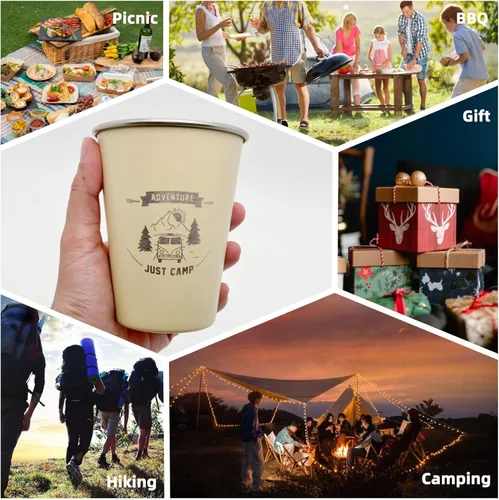 Vista 3 de 4pcs Camping Cup 11oz Wilderness Theme Pattern 18/8 acero inoxidable para picnic al aire libre senderismo pesca pinta vaso regalo 4 colores 4