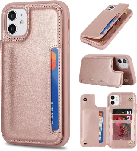 Vista 15 de iCoverCase Compatible con iPhone 11 Funda con Portador de Tarjetas, Funda de Teléfono Tipo Billetera para Mujeres Hombres Bloqueo RFID Funda Beige