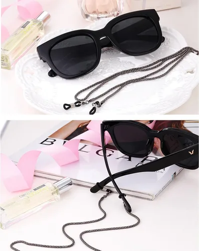 Vista 7 de Whaline 3 piezas de cadena para lentes de sol para el cuello con 6 conectores de extremos de goma ajustables (plata dorada y negro)