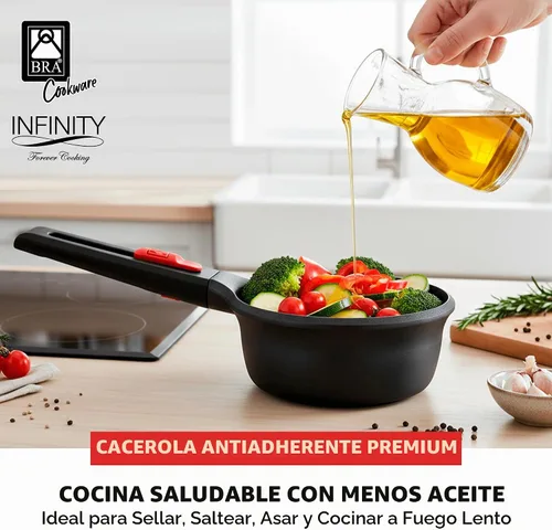Vista 3 de BRA COOKWARE Infinity - Cacerola antiadherente con tapa de vidrio, olla de 6.3 pulgadas y 1.2 cuartos de galón de profundidad, olla de sopa sin