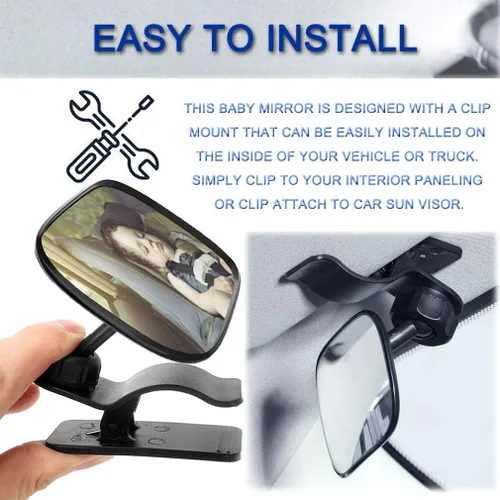 Vista 6 de JONMON Espejo retrovisor interior automotriz para bebé, pequeño clip ajustable orientado hacia atrás del asiento retrovisor, clip convexo