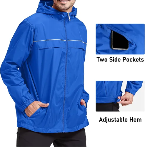 Vista 2 de SWISSWELL Chaqueta de lluvia impermeable para hombre, abrigo ligero para correr, rompevientos, golf, moda