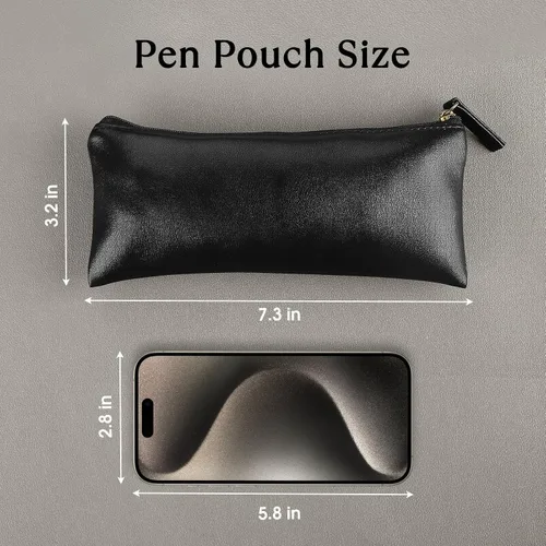 Vista 5 de Estuche para lápices MROCO Bolso negro para lápices Estuche de cuero PU para bolígrafos Pequeña bolsa con cremallera para lápices, bolígrafos