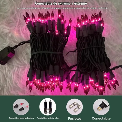 Vista 4 de HISHINY Luces de Halloween moradas, 100 unidades, cadena de luces incandescentes con cable negro, decoraciones ideales de Halloween para exteriores