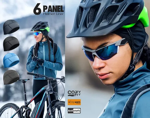 Vista 5 de Invierno 6-Panel Casco Liner Skull Cap Thermal Ciclismo Cap Running Beanie Sombreros Orejas Cálido Absorbe la Humedad