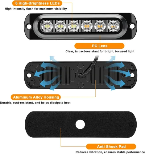 Vista 5 de EEEKit 10 luces LED estroboscópicas de emergencia, 6 LED ámbar blanco estroboscópico luces intermitentes de emergencia de montaje en superficie