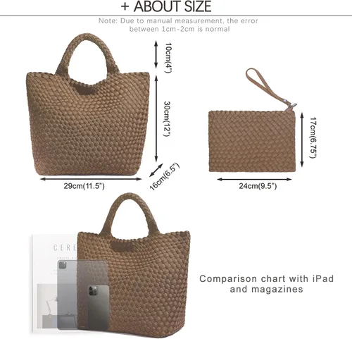 Vista 2 de JINMANXUE Bolso Hobo tejido para mujer, bolso de mano de neopreno de gran capacidad, bolso de hombro casual hecho a mano