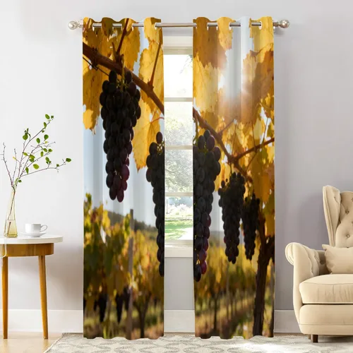 Vista 10 de Shrahala Orange Autumn Autumn Blackout Curtain Tiers, Fall Kitchen Valance Light Blocking Tier Drapes with Rod Pocket, 2 Pack 26 X 24 in