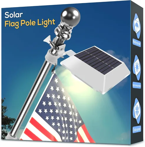 Vista 9 de Luz Solar para Asta de Bandera, Luz Blanca Cálida Brillante 3000K, Actualización de Luz para Asta de Bandera con Energía Solar para Asta de Bandera