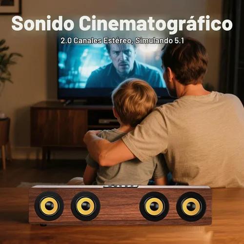 Vista 7 de Altavoz de barra de sonido portátil Bluetooth 5.3 de madera retro, estéreo de 20 W 2.0 con refuerzo de graves, emparejamiento TWS, radio