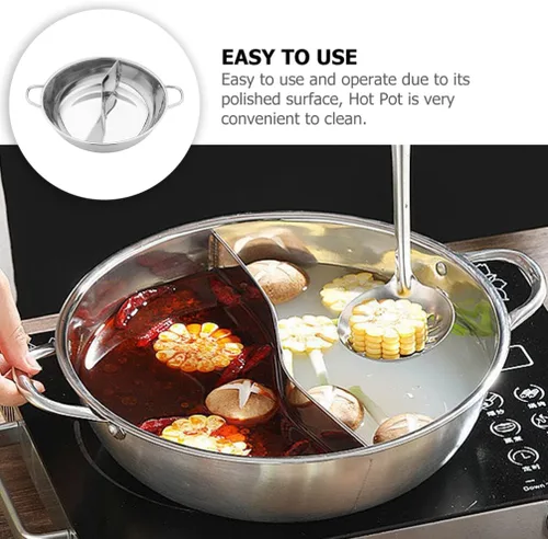 Vista 3 de Sartén antiadherente Olla caliente de doble sabor con divisor de acero inoxidable olla caliente de doble cara para estufa de inducción estufa de gas
