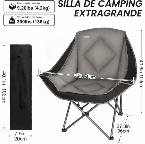 Vista 2 de Silla de Campamento Plegable CAMPHILL, Silla de Camping Portátil Extra Grande con Portavasos, Silla de Césped Resistente Acolchada para Camping