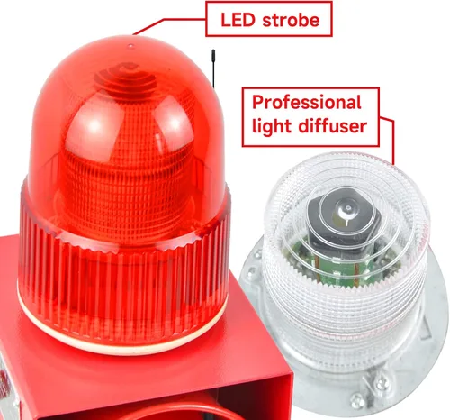Vista 8 de Sirena de control remoto inalámbrico de 1.24 millas altavoz 120dB, 9 tonos ajustables 25 vatios sirena de alarma impermeable con luz estroboscópica