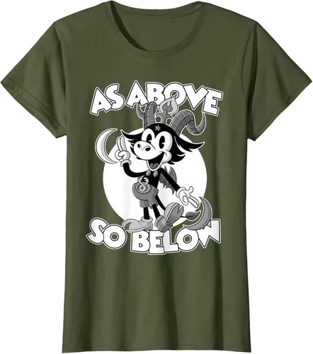 Vista 55 de Camiseta de dibujos animados retro de Baphomet Pagan As Above So Below, Negro, S