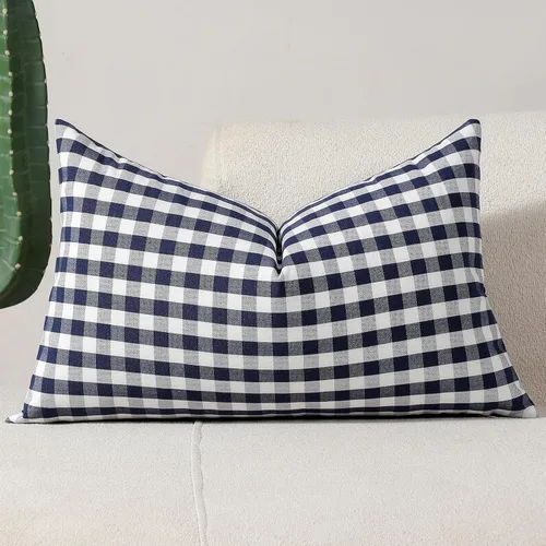 Vista 65 de vctops Fundas de almohada decorativas a cuadros azules de 12 x 20 pulgadas, funda de cojín lumbar de guingán para sofá, dormitorio