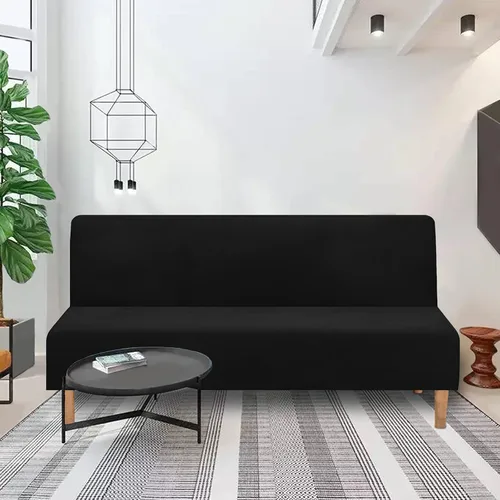 Vista 2 de ele ELEOPTION Funda de futón de terciopelo, funda elástica para sofá cama, funda de colchón elástica con parte inferior elástica para niños, Negro