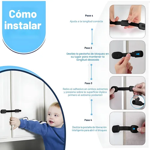 Vista 4 de La prueba del bebé me 6 cerraduras negras de la seguridad del niño, cerraduras del gabinete para la prueba del bebé