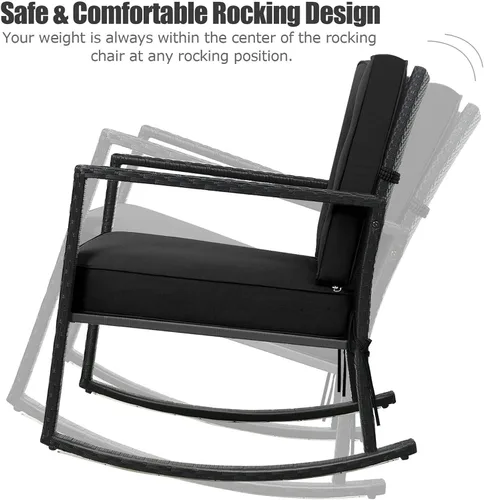 Vista 5 de DORTALA Silla mecedora de ratán, 2 piezas, silla de mimbre para exteriores con marco de acero resistente, asiento de muebles de mimbre para patio