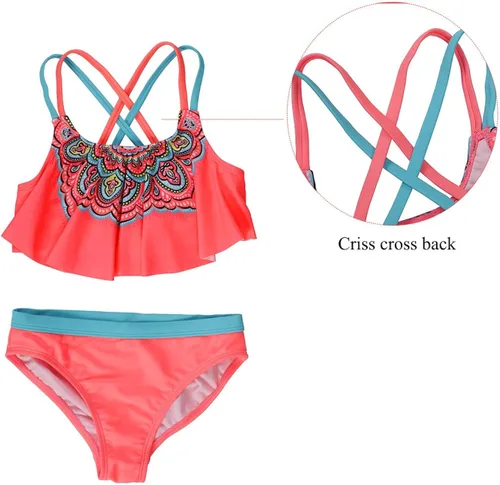 Vista 7 de DUSISHIDAN Traje de baño de dos piezas para niñas