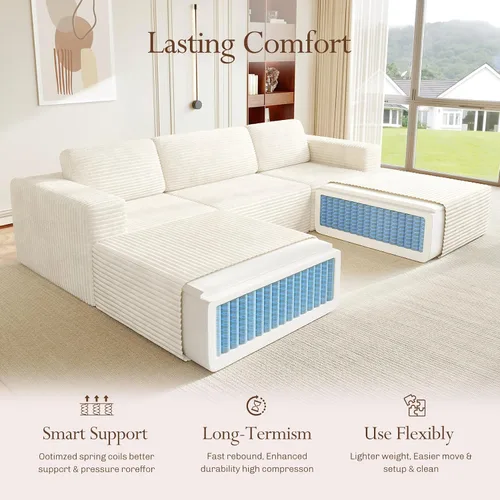 Vista 3 de Vesgantti Sofá modular en forma de U de 119 pulgadas, sofá modular de pana con asiento profundo y soporte de resortes, sofá convertible con 2 Beige