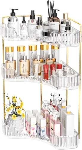 Vista 13 de GTI Organizador de maquillaje de 2 niveles, organizador de encimera de baño de gran capacidad, organizador de perfumes, cosméticos para el cuidado