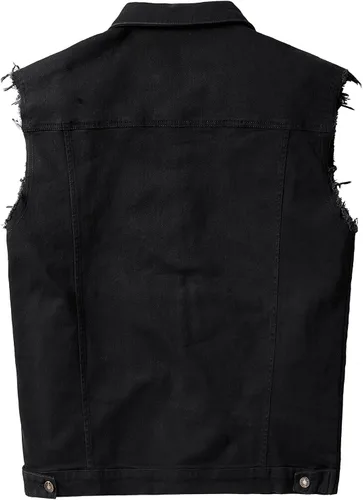 Vista 2 de Chaleco de mezclilla para hombre, a la moda, elástico, camionero, sin mangas, ropa de abrigo