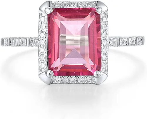 Vista 2 de Santuzza Anillo de oro macizo de 10 quilates con piedras preciosas solitarias para mujer