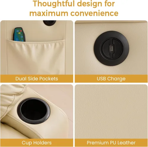 Vista 5 de PARKOL Silla reclinable eléctrica para ancianos y personas mayores, sillón reclinable eléctrico de cuero transpirable con masaje por vibración