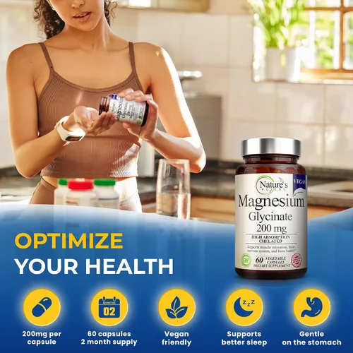 Vista 3 de Nature's Potent Glicinato de magnesio 200 mg Magnesio quelado de alta absorción Apoyo para dormir, calma y calambres musculares Suplemento
