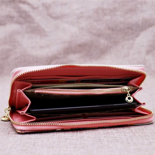 Vista 7 de Billetera de cuero de grano superior con foto personalizada para mujer, Rosa Doble Lado, Classic