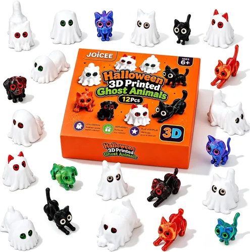 Vista 9 de JOICEE 18 piezas de animales impresos en 3D de Navidad con árbol de Navidad Rojo