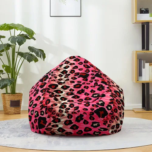 Vista 10 de Lukery Puf de almacenamiento con estampado de leopardo 3D para niños y adultos, puf rellenable (sin relleno), puf lavable para sala de estar, sofá