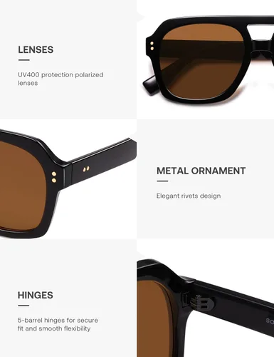 Vista 4 de SOJOS Lentes de sol polarizados retro gruesos estilo aviador para mujeres y hombres, gafas cuadradas de piloto grandes, modernas y audaces SJ2385