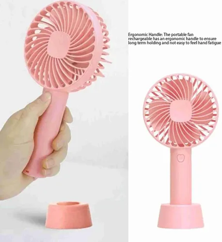 Vista 4 de Pilipane Ventilador de mango ergonómico portátil recargable por USB con 3 velocidades de viento regulables para el hogar, camping, viajes