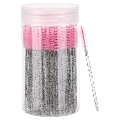 Vista 12 de 100 piezas de varitas de rímel desechables, cepillos espirales de cejas de cristal para extensiones de pestañas, cepillos de pestañas negros