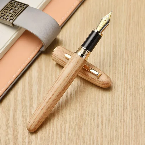Vista 2 de Jinhao 9036 - Pluma estilográfica de madera natural hecha a mano (punta media), color roble